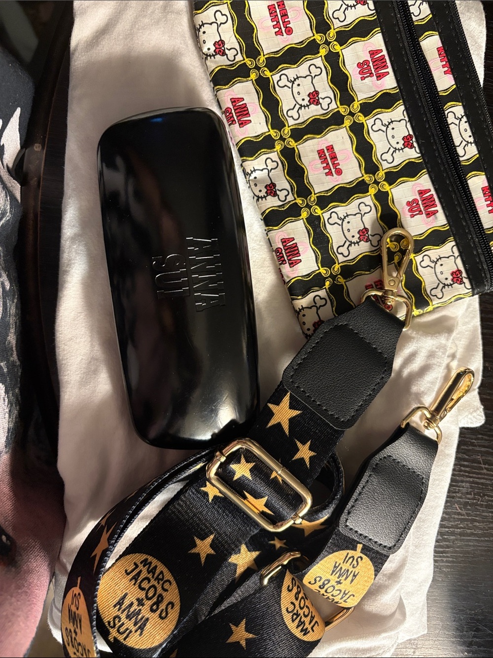 Anna Sui Eyeglass Case,Hello Kitty Cosmetic Pouch and purse strap set